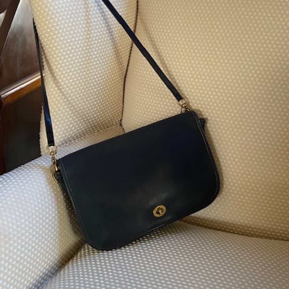 Vintage Coach Black Leather Handbag with Unique Serial Number